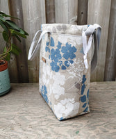 Maxine Tote in Blue / White Floral Linen/Cotton